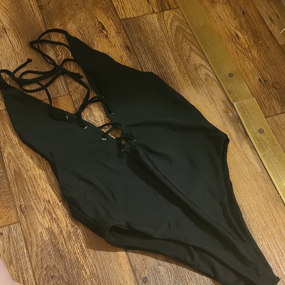 Black Lace-Up Swimsuit
